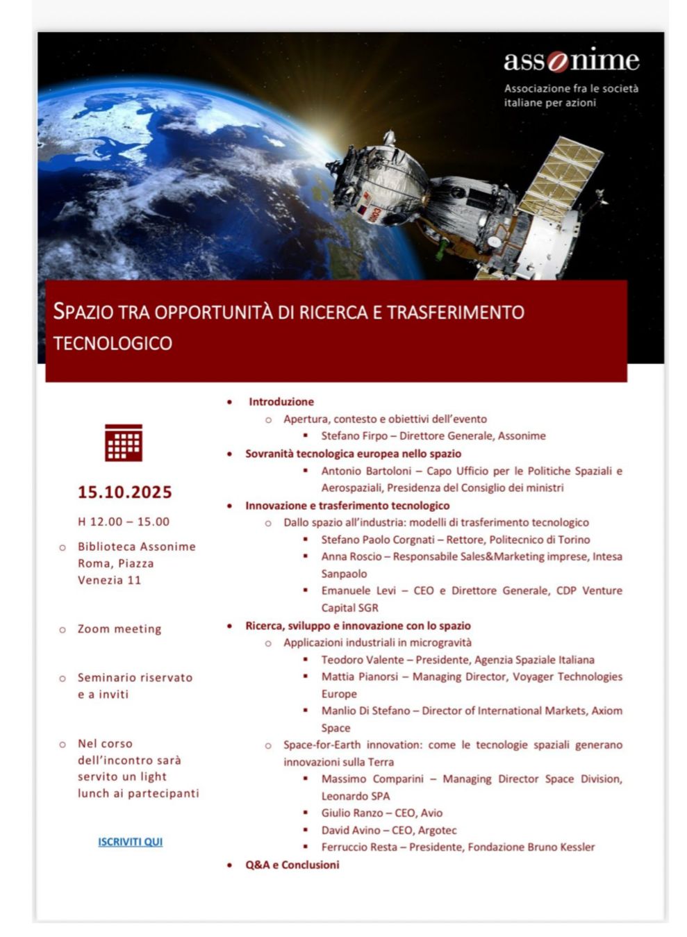 Spazio tra opportunità di ricerca e trasferimento tecnologico